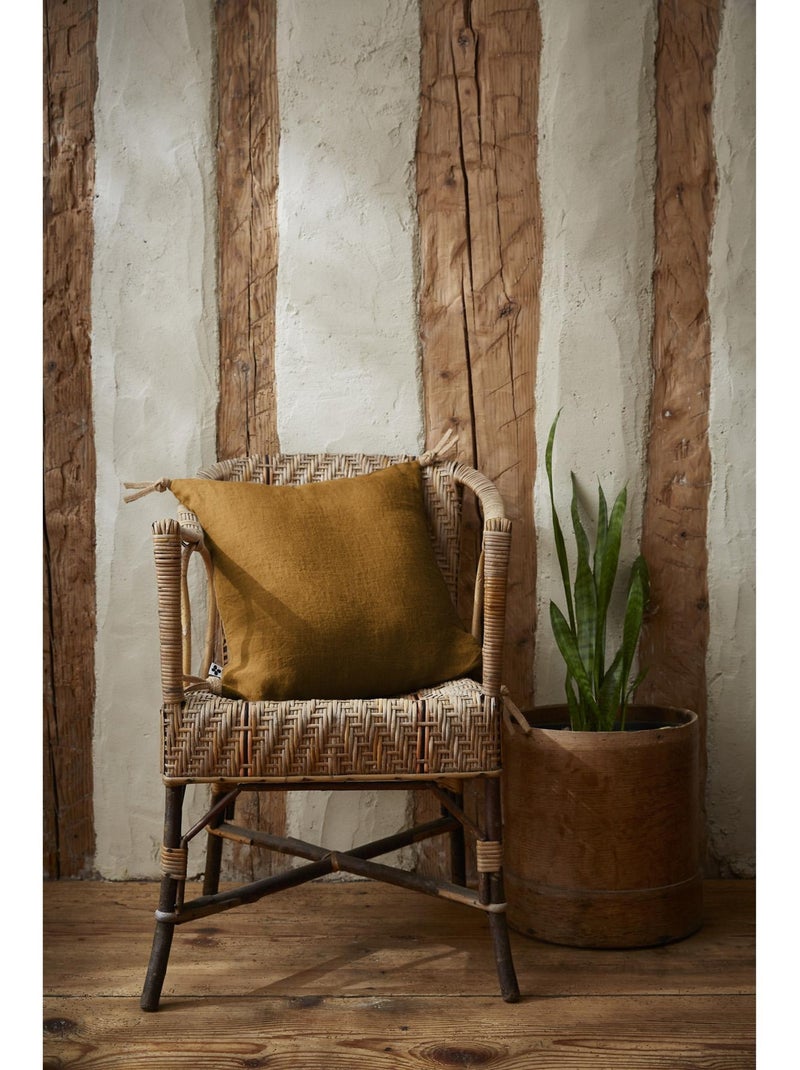 Coussin déhoussable - Lin lavé français - Nouettes en jute - Soline Marron - Kiabi