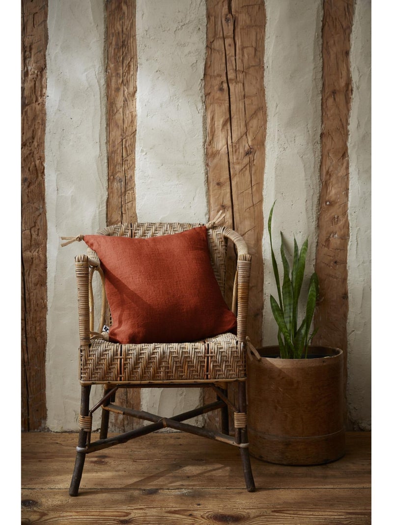 Coussin déhoussable - Lin lavé français - Nouettes en jute - Soline Orange - Kiabi