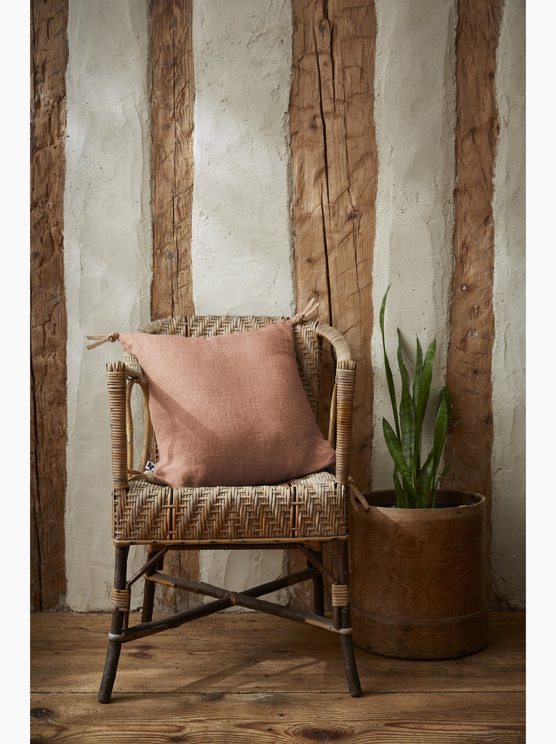 Coussin déhoussable - Lin lavé français - Nouettes en jute - Soline Rose - Kiabi