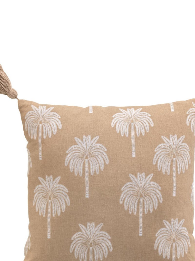 Coussin déhoussable 40x40 cm – Imprimé palmier "OASIA" avec pompons Marron - Kiabi