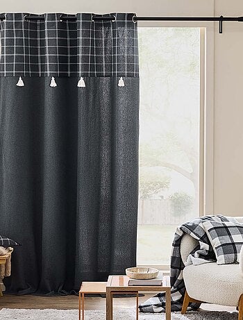 Coussin déhoussable à carreaux en poly-coton tissé