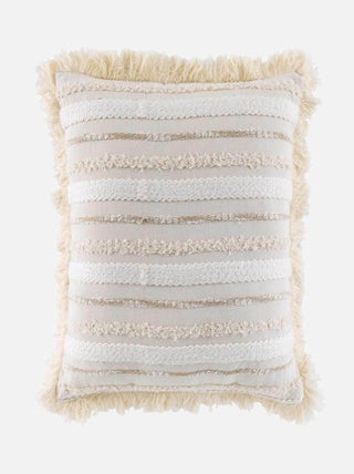 Coussin déhoussable à franges 40x40cm naturel