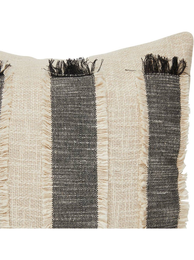 Coussin déhoussable à franges en coton MALAKITE Noir Blanc - Kiabi