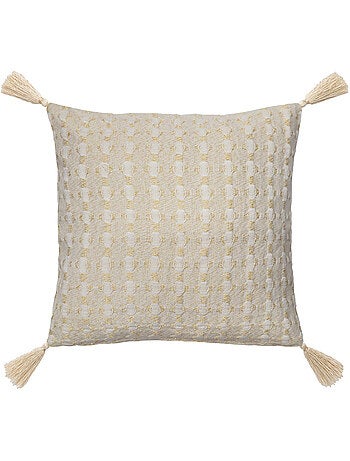 Coussin déhoussable à pompons 40 x 40 cm jacquard fils métallisés perla