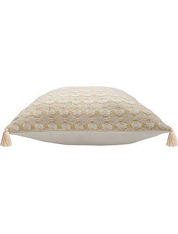 Coussin déhoussable à pompons 40 x 40 cm jacquard fils métallisés perla