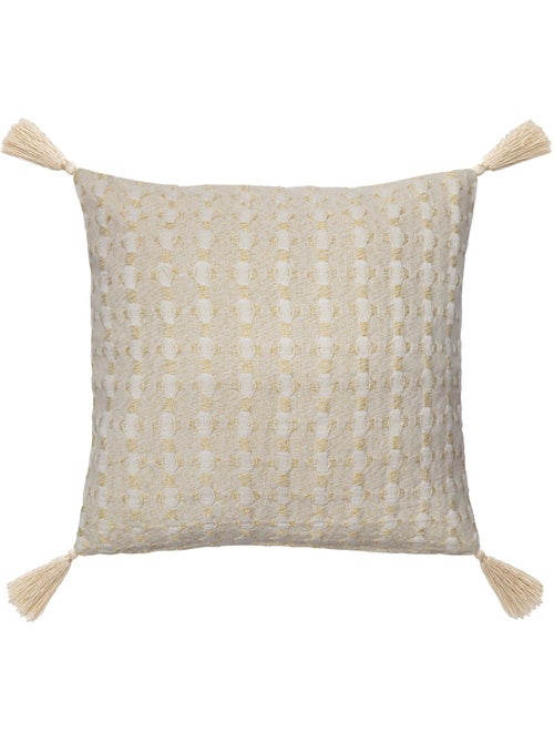 Coussin déhoussable à pompons 40 x 40 cm jacquard fils métallisés perla - Kiabi Coussin déhoussable à pompons 40 x 40 cm jacquard fils métallisés perla - Kiabi