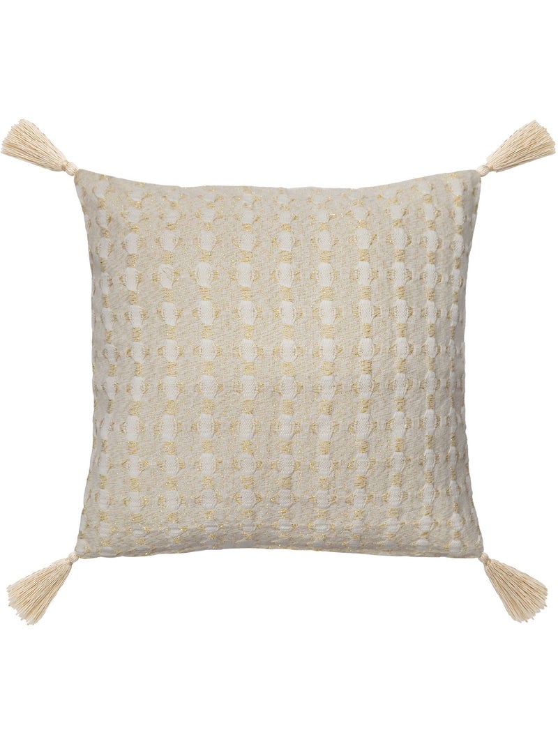 Coussin déhoussable à pompons 40 x 40 cm jacquard fils métallisés perla Beige naturel - Kiabi