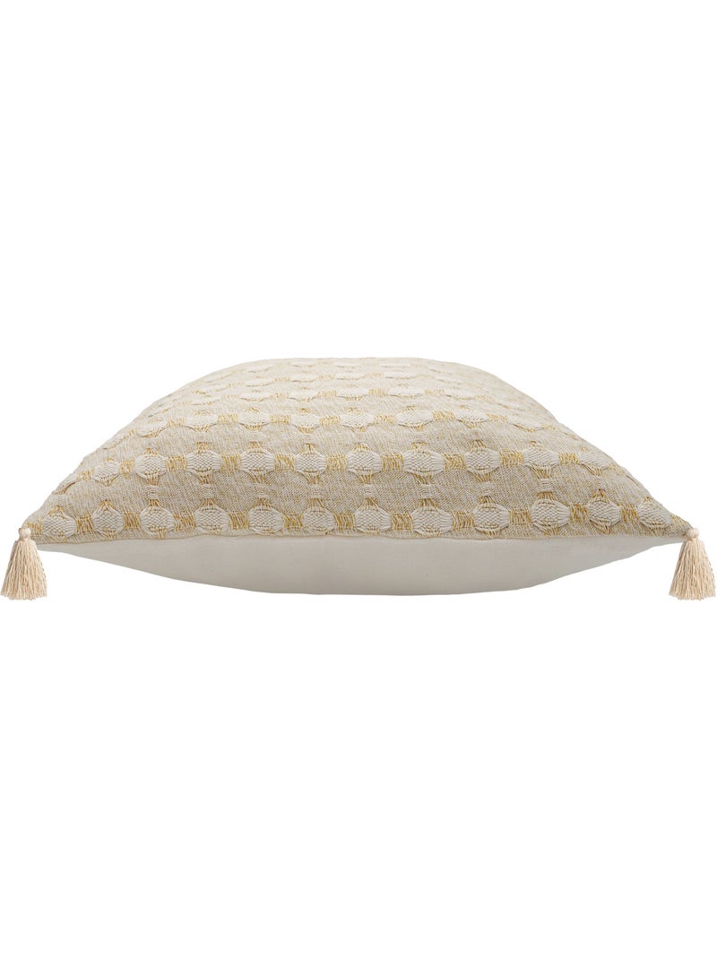 Coussin déhoussable à pompons 40 x 40 cm jacquard fils métallisés perla Beige naturel - Kiabi