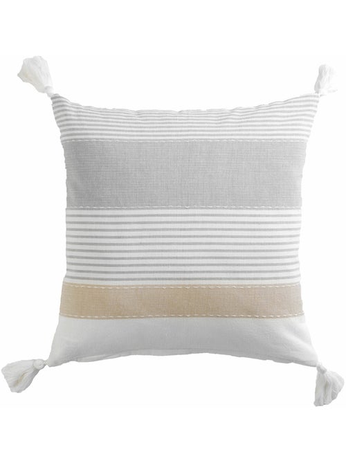 Coussin déhoussable à pompons – Coton imprimé ILLIADE - Kiabi