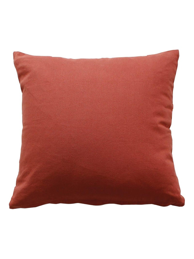 Coussin déhoussable aux broderies  - Effet laine Rouge brique - Kiabi