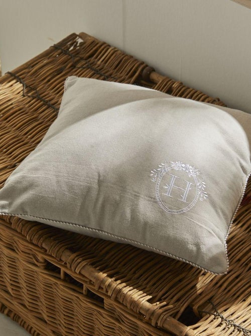 Coussin déhoussable avec broderie coton uni CHARME - Kiabi