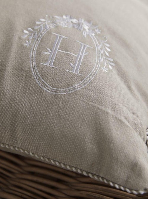 Coussin déhoussable avec broderie coton uni CHARME - Kiabi