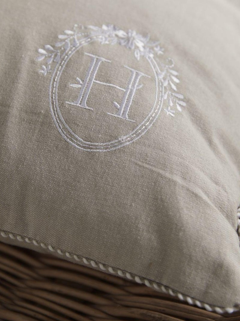 Coussin déhoussable avec broderie coton uni CHARME Beige - Kiabi