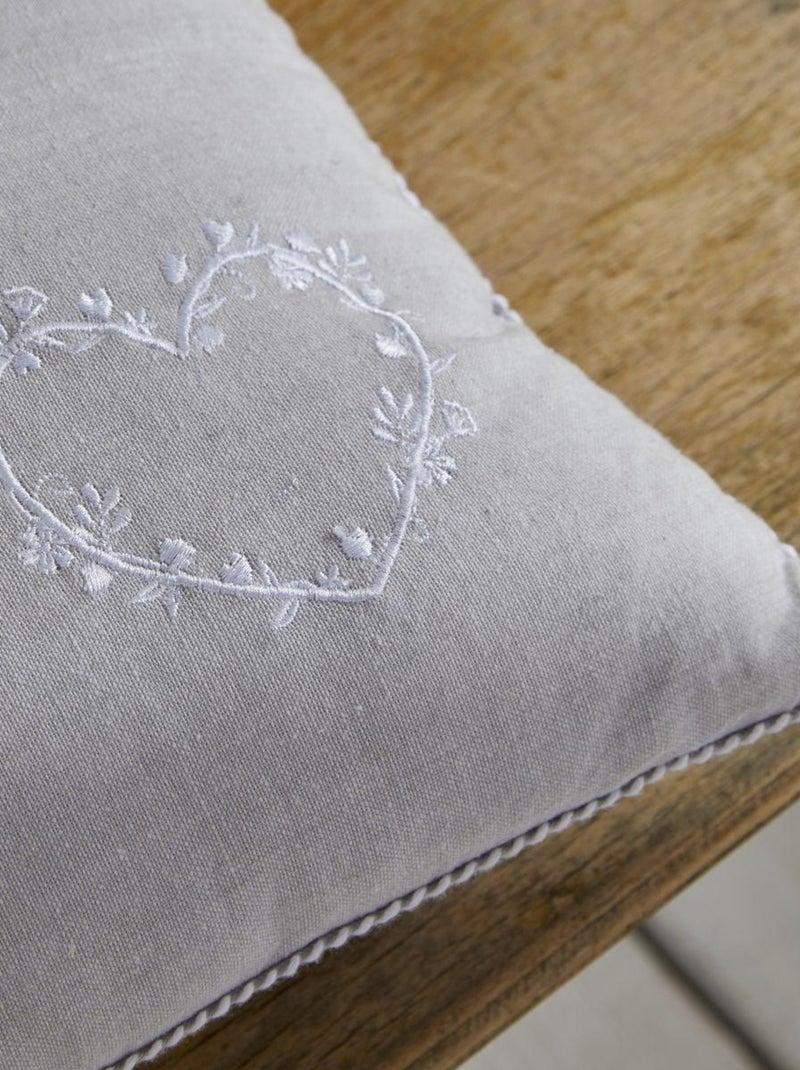 Coussin déhoussable avec broderie coton uni CHARME Gris clair - Kiabi
