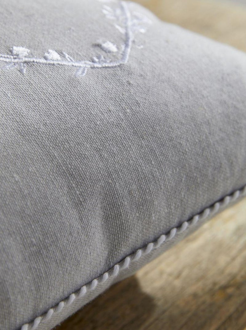 Coussin déhoussable avec broderie coton uni CHARME Gris clair - Kiabi