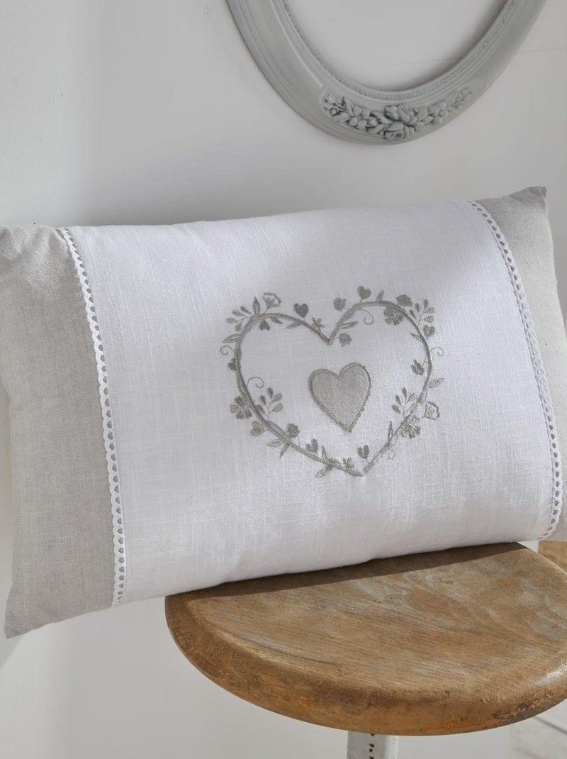 Coussin déhoussable avec broderie coton Uni CHARME Gris clair - Kiabi