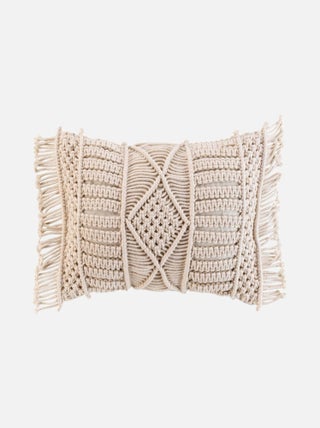 Coussin déhoussable avec franges et macramé