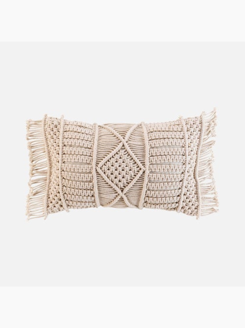 Coussin déhoussable avec franges et macramé - Kiabi