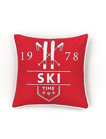 Coussin déhoussable avec pompon coton uni CHARME