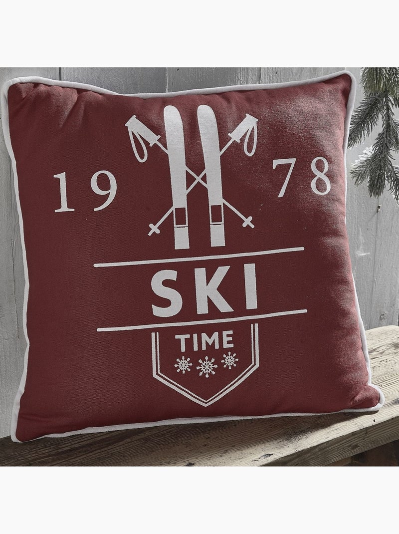 Coussin déhoussable avec pompon coton uni CHARME Rouge - Kiabi