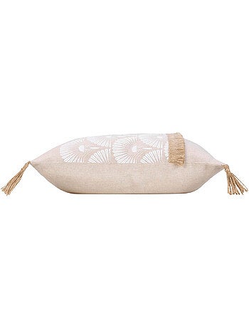 Coussin déhoussable avec pompons – 40 x 40 cm – Polycoton imprimé & jute Bahina Blanc