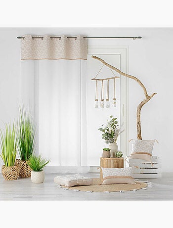 Coussin déhoussable avec pompons – 40 x 40 cm – Polycoton imprimé & jute Bahina Blanc