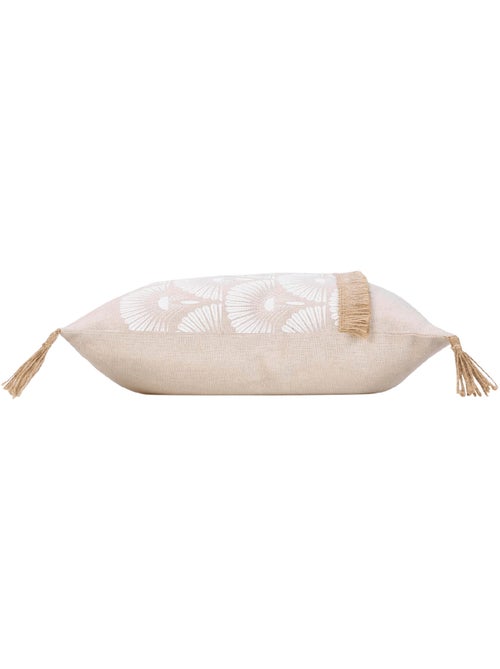 Coussin déhoussable avec pompons – 40 x 40 cm – Polycoton imprimé & jute Bahina Blanc - Kiabi