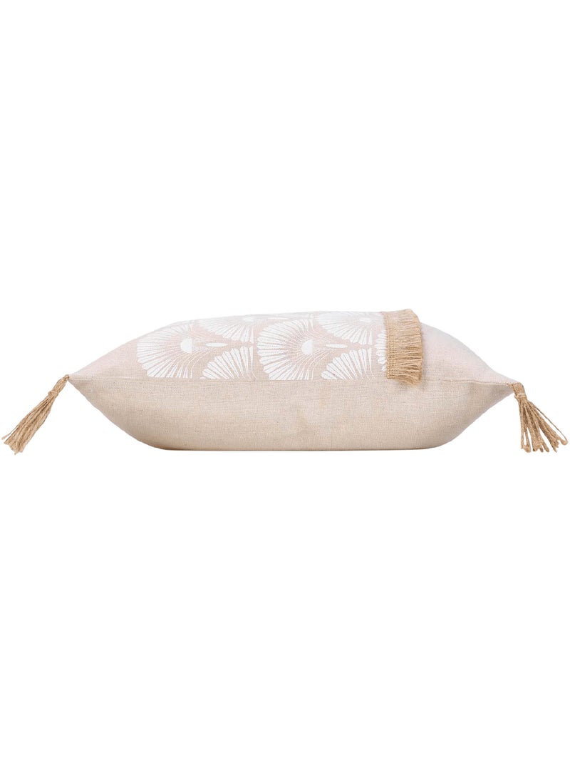 Coussin déhoussable avec pompons – 40 x 40 cm – Polycoton imprimé & jute Bahina Blanc Blanc - Kiabi