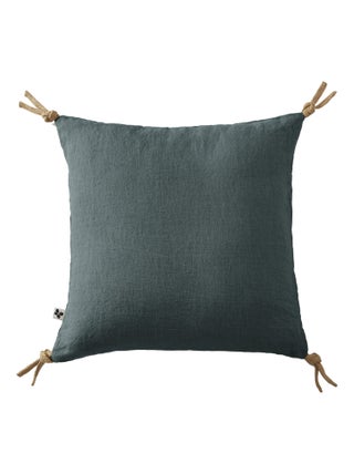 Coussin déhoussable avec pompons "Soline" Lin lavé 45 x 45 cm