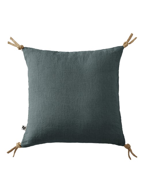 Coussin déhoussable avec pompons "Soline" Lin lavé 45 x 45 cm - Kiabi