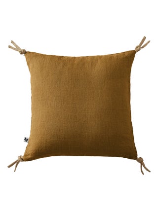 Coussin déhoussable avec pompons "Soline" Lin lavé 45 x 45 cm