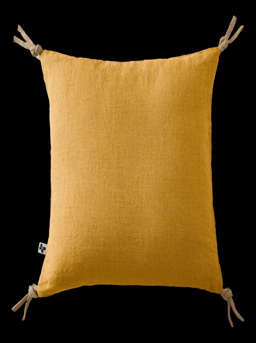 Coussin déhoussable avec pompons "Soline" Lin lavé 45 x 45 cm - Kiabi