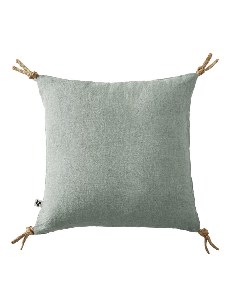 Coussin déhoussable avec pompons "Soline" Lin lavé 45 x 45 cm Vert clair - Kiabi