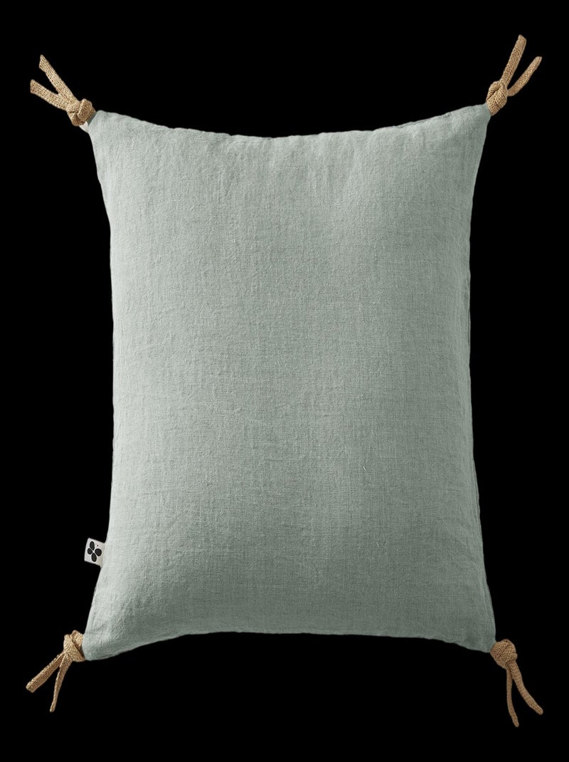 Coussin déhoussable avec pompons "Soline" Lin lavé 45 x 45 cm Vert - Kiabi
