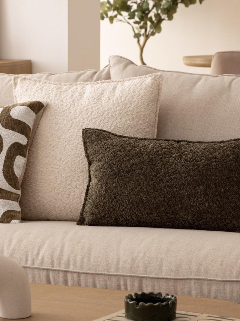 Coussin déhoussable bouclette rectangle Kaki - Kiabi