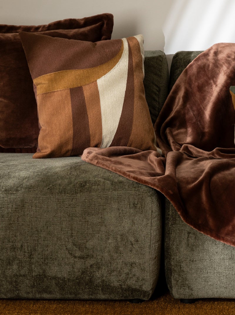 Coussin déhoussable brodé design Marron foncé - Kiabi