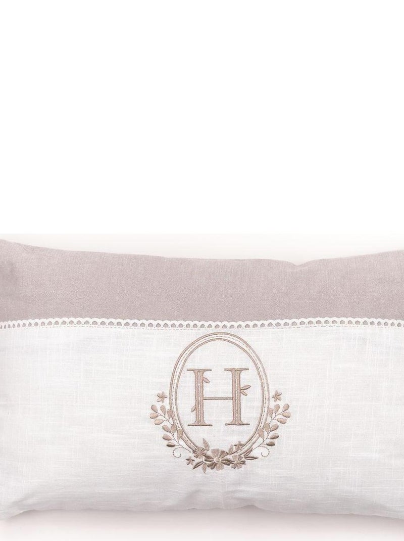 coussin déhoussable brodéet dentelle coton uni CHARME Beige - Kiabi