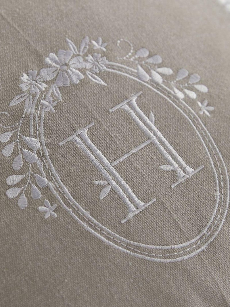 coussin déhoussable brodéet dentelle coton uni CHARME Beige - Kiabi