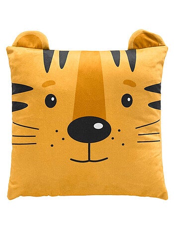 Coussin Déhoussable Compressé 40 x 40 cm – Velours Imprimé Enfant – Dessin Placé "Tigry
