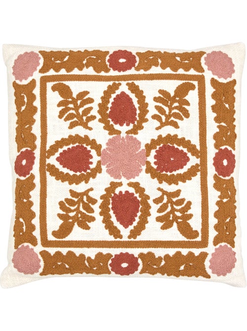 Coussin déhoussable en coton brodé SIENNA - Kiabi