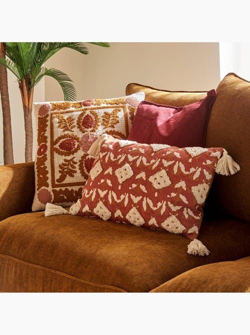 Coussin déhoussable en coton brodé SIENNA - Kiabi