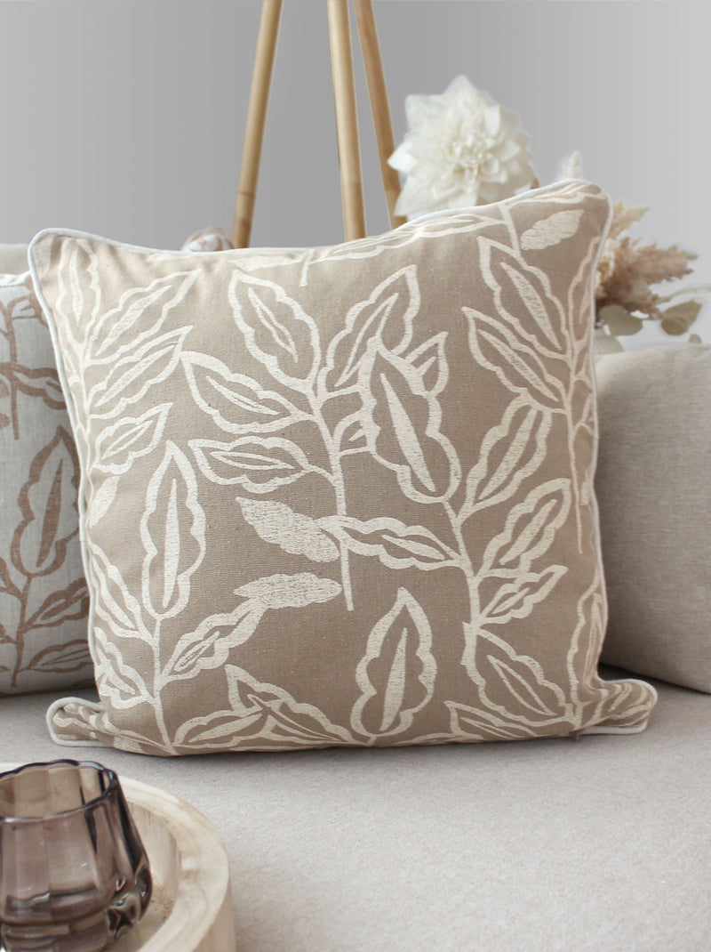 Coussin déhoussable en coton recyclé Chambray Beige coquille - Kiabi