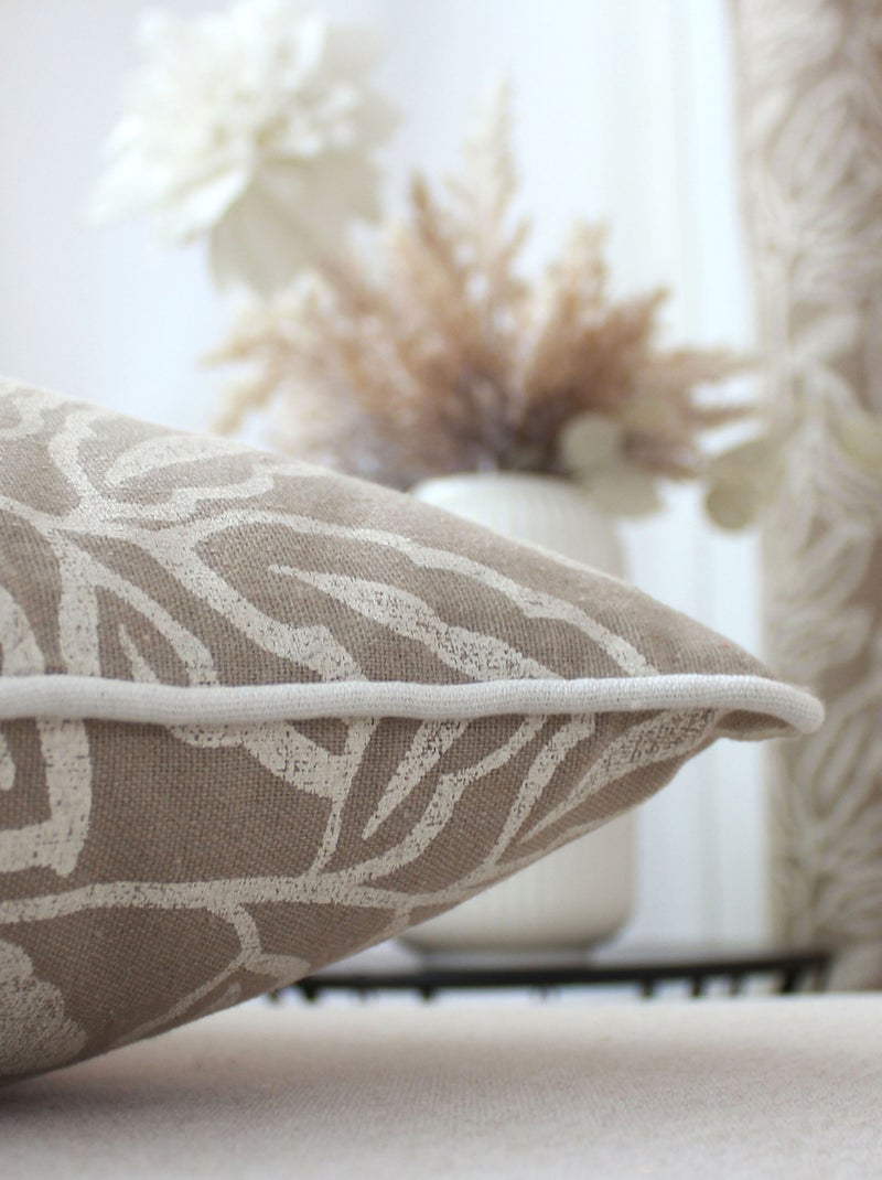 Coussin déhoussable en coton recyclé Chambray Beige coquille - Kiabi