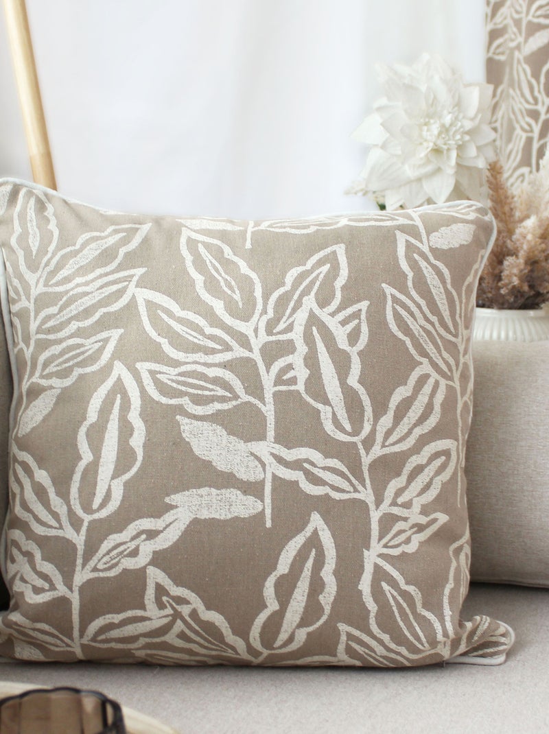 Coussin déhoussable en coton recyclé Chambray Beige coquille - Kiabi