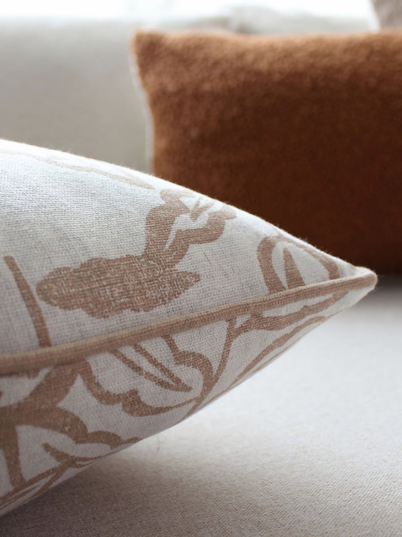 Coussin déhoussable en coton recyclé Chambray Beige - Kiabi