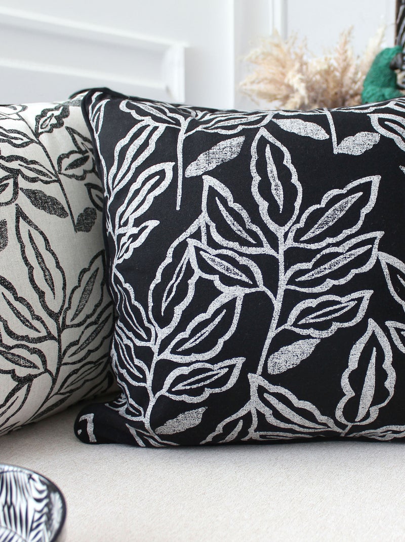 Coussin déhoussable en coton recyclé Chambray Noir - Kiabi
