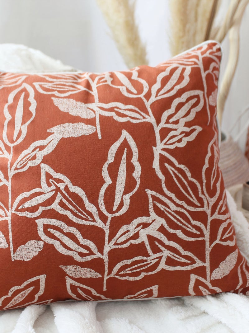 Coussin déhoussable en coton recyclé Chambray Rouge cerise - Kiabi