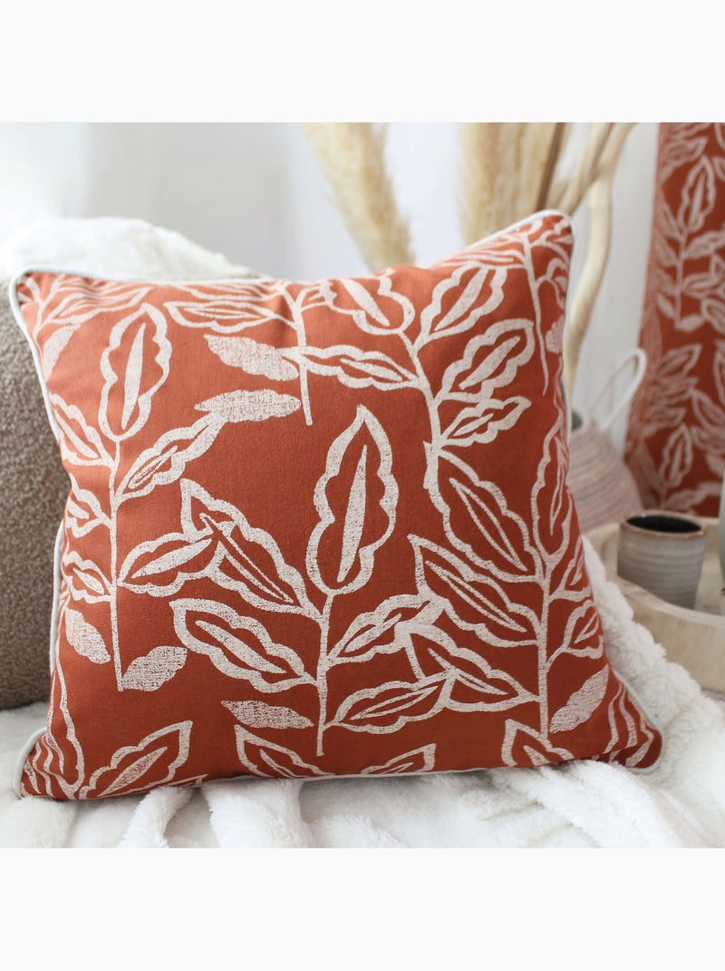 Coussin déhoussable en coton recyclé Chambray Terracotta - Kiabi