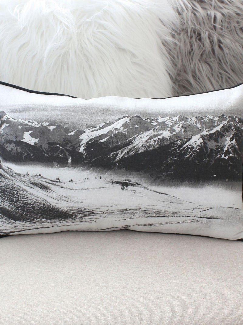 Coussin déhoussable en coton recyclé imprimé au recto/verso Noir - Kiabi