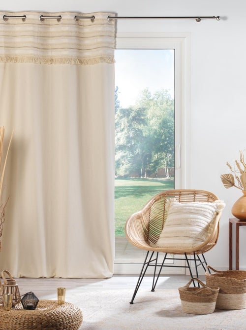 Coussin déhoussable en coton tissé avec franges et rayures en relief - Kiabi